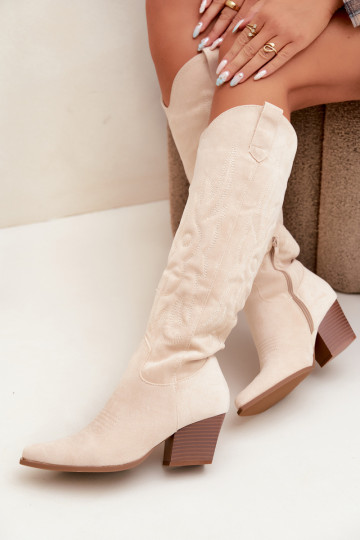 Bottes couleur ivoire style cowboy à talons Glenor