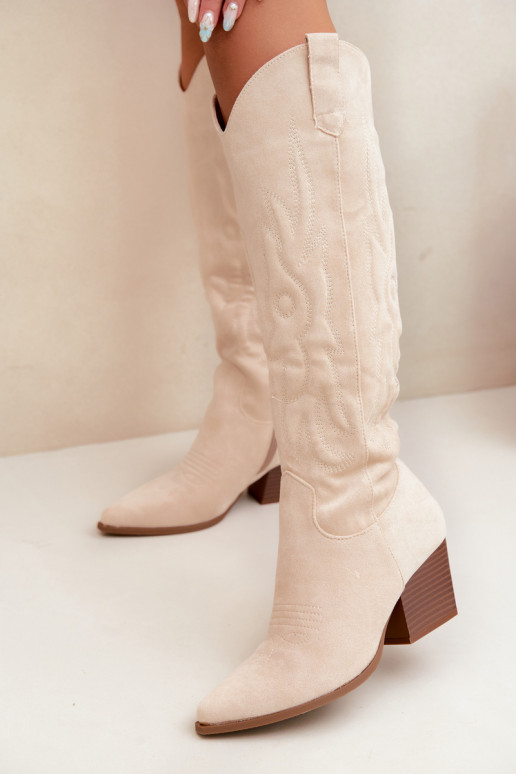 Bottes couleur ivoire style cowboy à talons Glenor