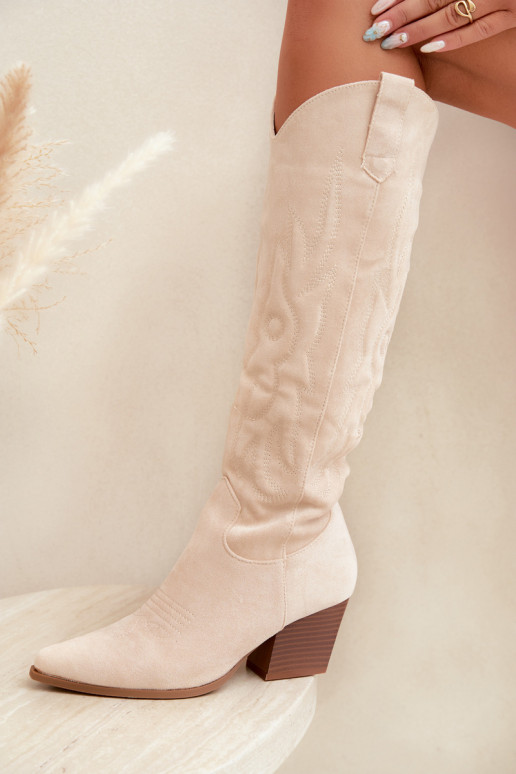 Elfenbeinfarbene Stiefeletten im Cowboy-Stil mit Absatz Glenor