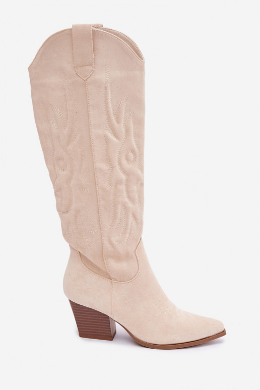 Bottes couleur ivoire style cowboy à talons Glenor