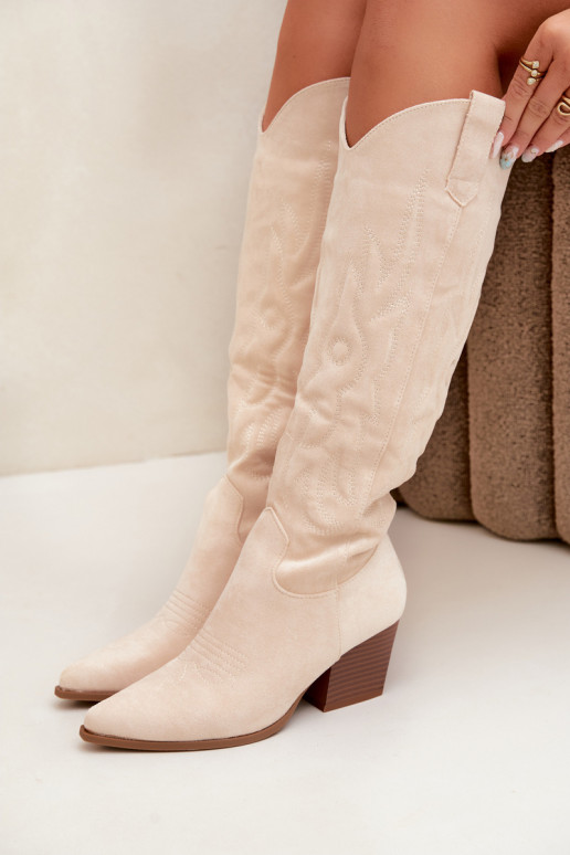 Bottes couleur ivoire style cowboy à talons Glenor