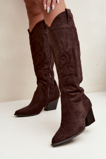 Chocolade kleurige cowboy stijl enkellaarsjes met hakken Glenor