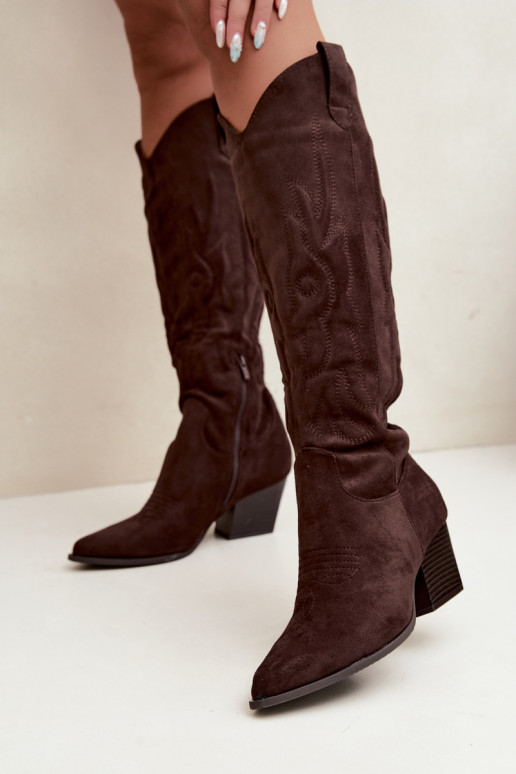 Bottes chocolat style cowboy à talons Glenor