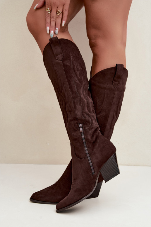 Schokoladenfarbene Stiefeletten im Cowboy-Stil mit Absatz Glenor