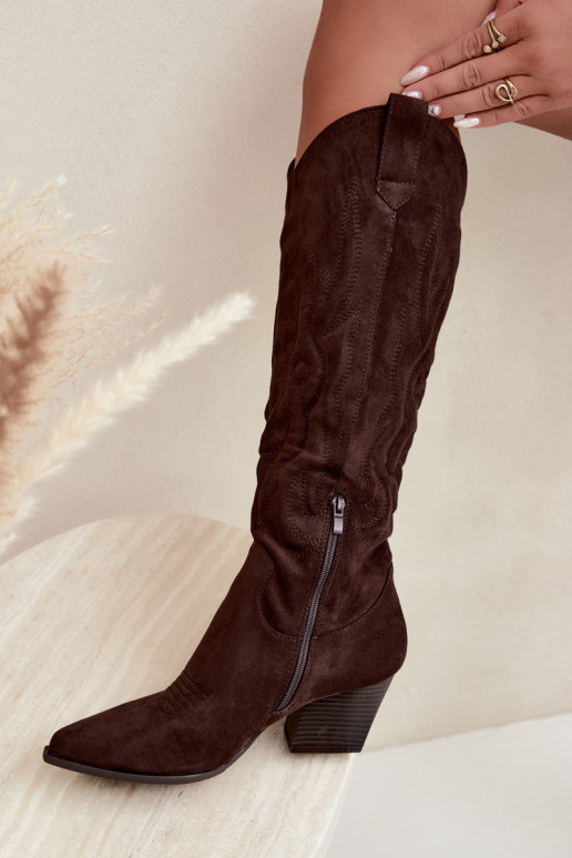 Chocolade kleurige cowboy stijl enkellaarsjes met hakken Glenor