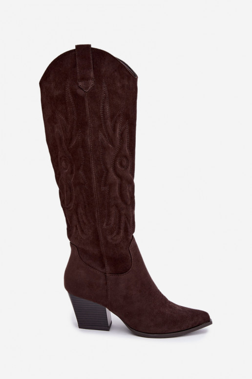 Chocolade kleurige cowboy stijl enkellaarsjes met hakken Glenor