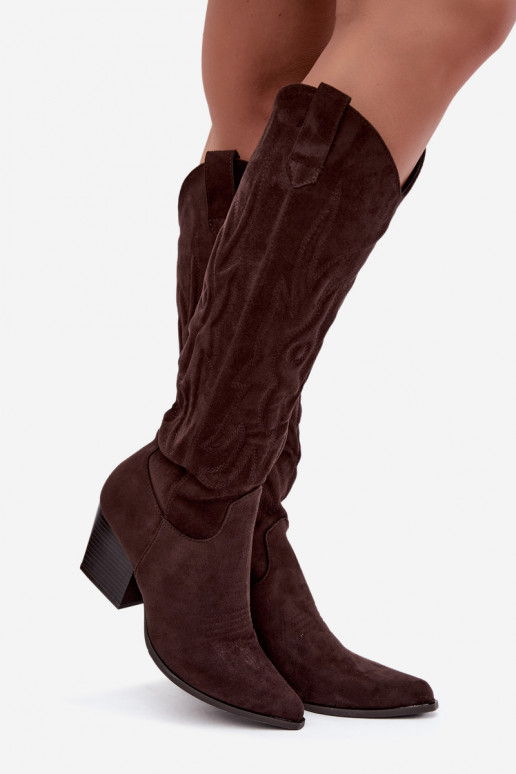 Chocolade kleurige cowboy stijl enkellaarsjes met hakken Glenor
