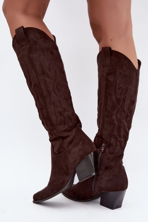 Schokoladenfarbene Stiefeletten im Cowboy-Stil mit Absatz Glenor