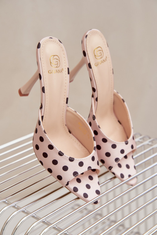 Sandalen met dunne hakken en stippen in zandkleur Pevra