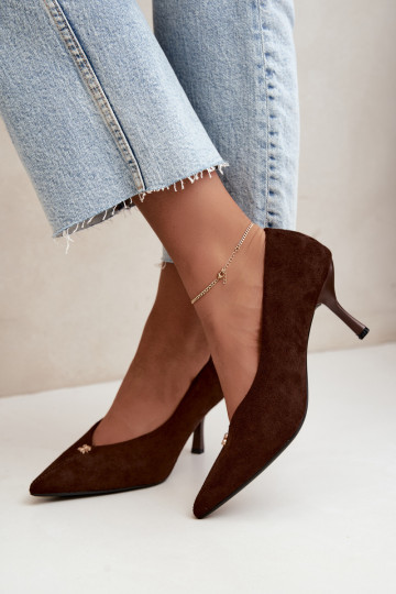 Chocolade sandalen van faux suede met gouden details Adessa 2
