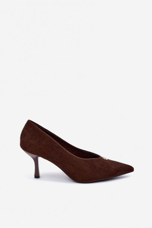 Chocolade sandalen van faux suede met gouden details Adessa