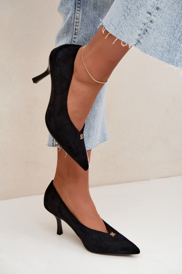 Zwarte sandalen van faux suede met gouden details Adessa
