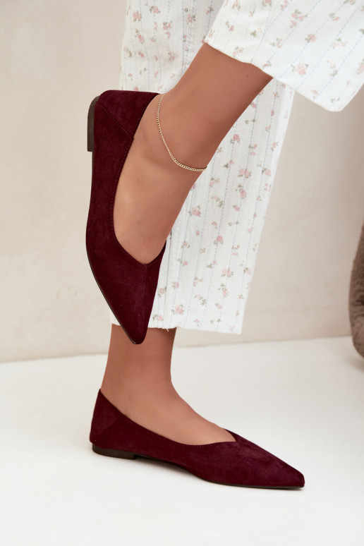 Ballerina's met spitse neuzen van faux suede in bordeauxkleur Corabella