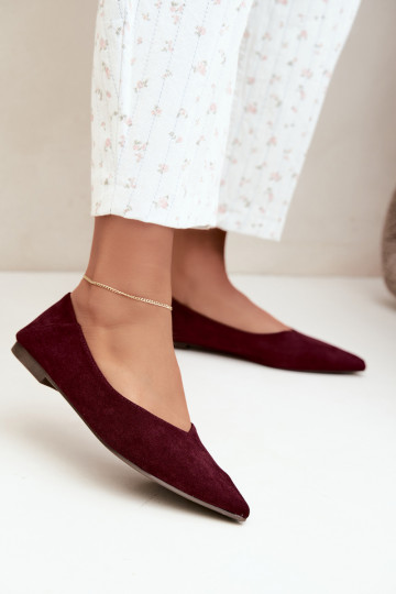 Ballerina's met spitse neuzen van faux suede in bordeauxkleur Corabella 2