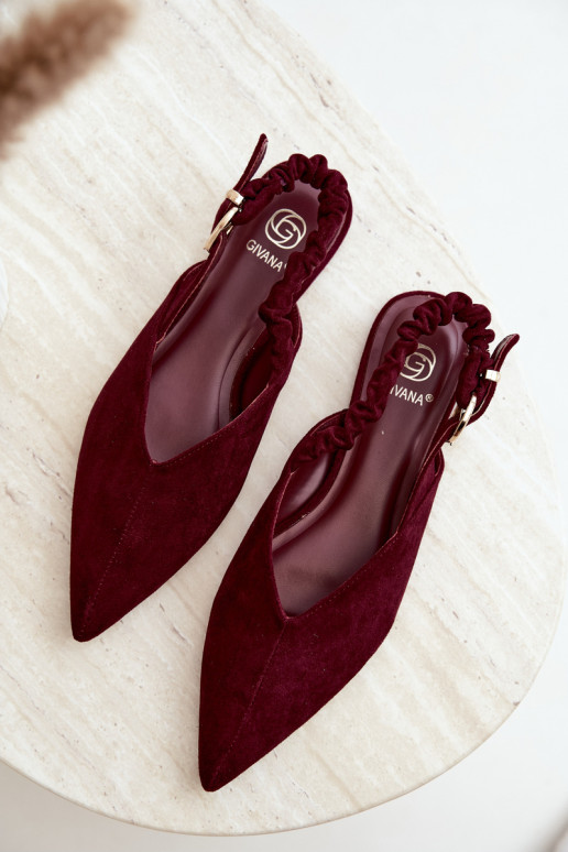 Ballerines avec talons ouverts, rubans décoratifs et boucles couleur bordeaux Harton