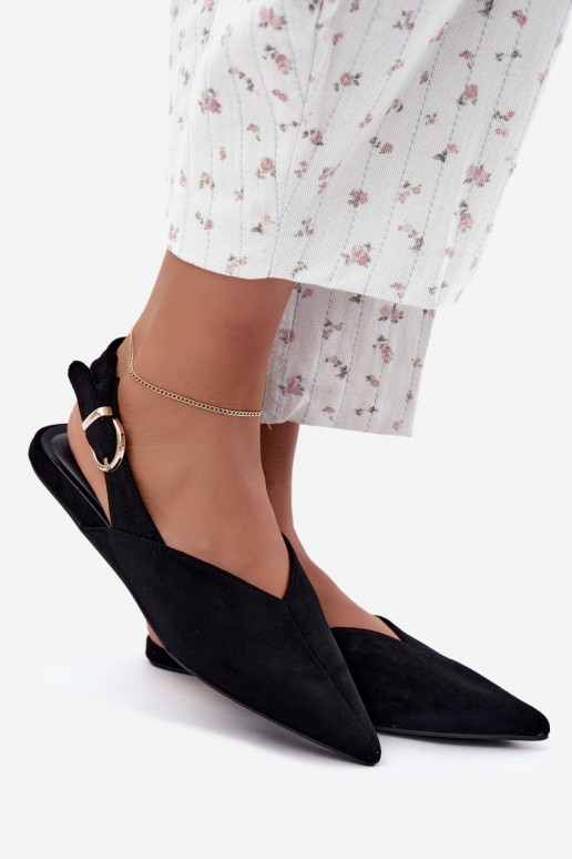 Ballerines avec talons ouverts, rubans décoratifs et boucles couleur noire Harton