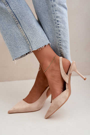 Czekolado Cassy faux suede sandalen met dunne hakken in zandkleur