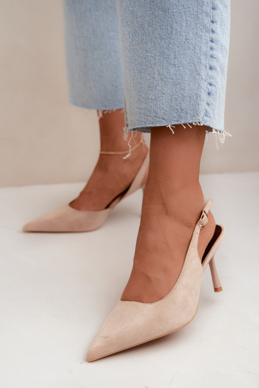 Czekolado Cassy faux suede sandalen met dunne hakken in zandkleur
