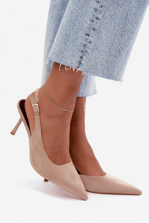 Czekolado Cassy faux suede sandalen met dunne hakken in zandkleur