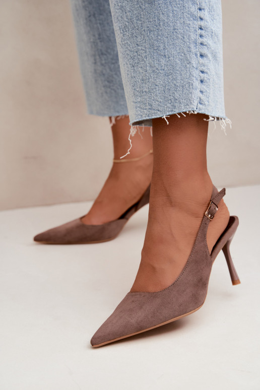 Czekolado Cassy faux suede sandalen met dunne hakken in kaki