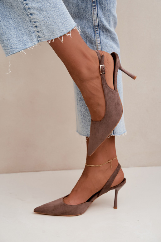 Sandales en daim synthétique Czekolado Cassy à talons fins couleur kaki
