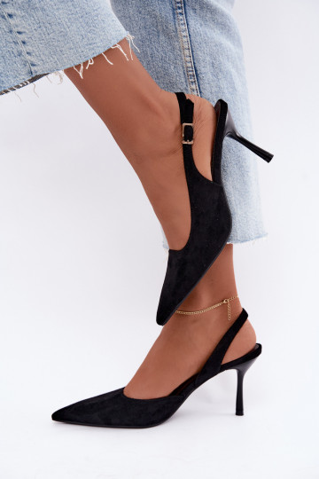 Sandales en daim synthétique Czekolado Cassy à talons fins noirs 2
