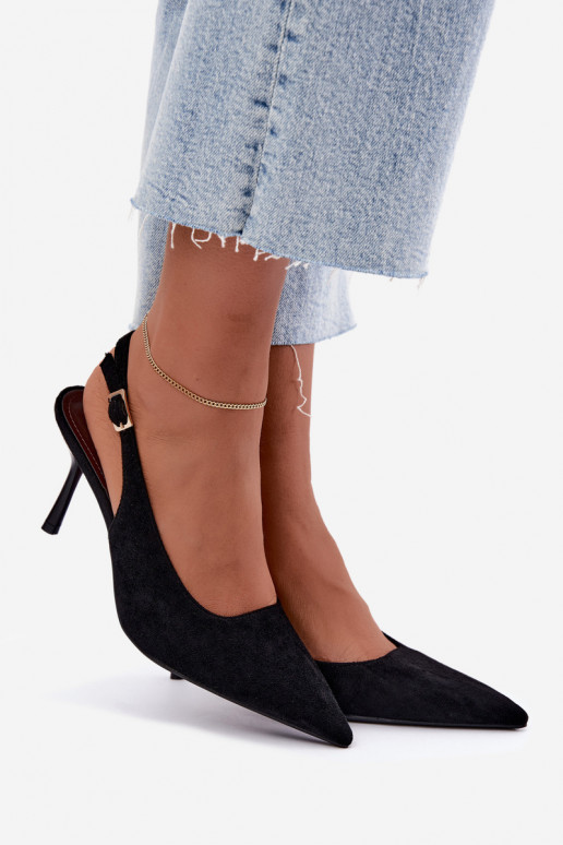 Sandales en daim synthétique Czekolado Cassy à talons fins noirs