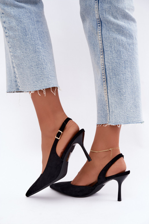 Sandales en daim synthétique Czekolado Cassy à talons fins noirs