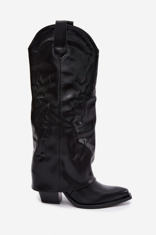 bottes hautes de style cowboy avec talons et choleika cousue en noir Terise
