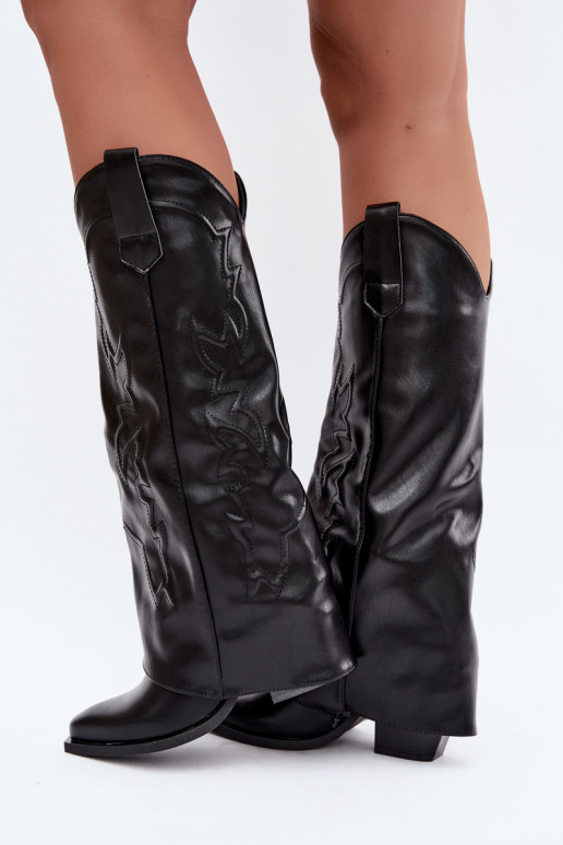knöchelhohe Cowboy-Stiefel mit Absätzen und eingesticktem Choleika in Schwarz Terise