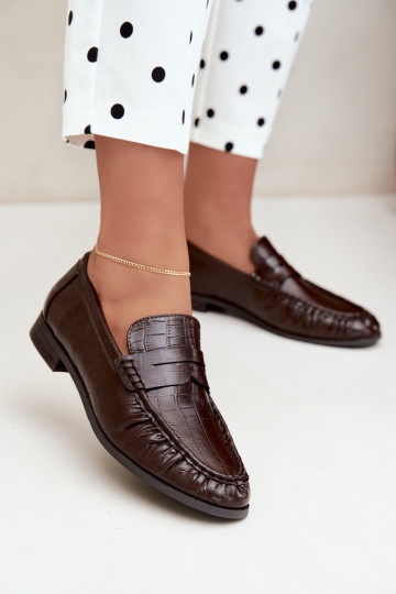 dames mocassins met ruches en reliëf in chocolade Dalmy 2