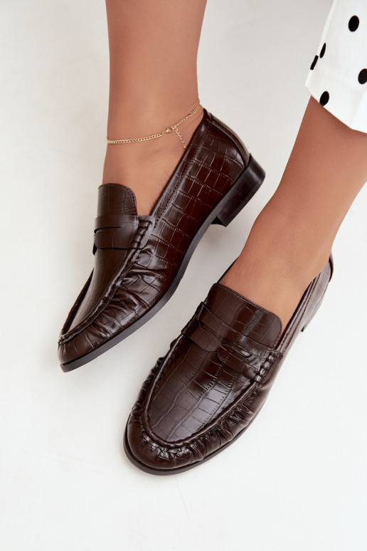 mocassins pour femmes avec volants et embossage en chocolat Dalmy