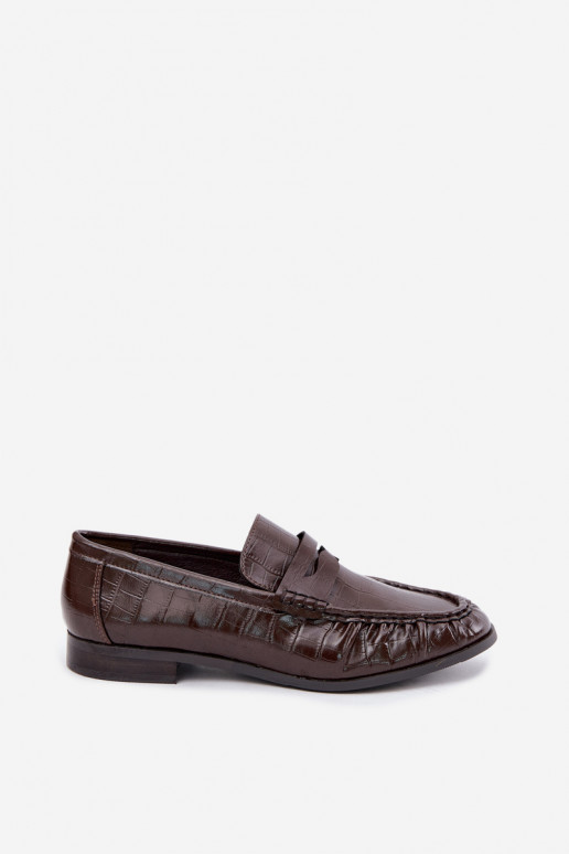 mocassins pour femmes avec volants et embossage en chocolat Dalmy
