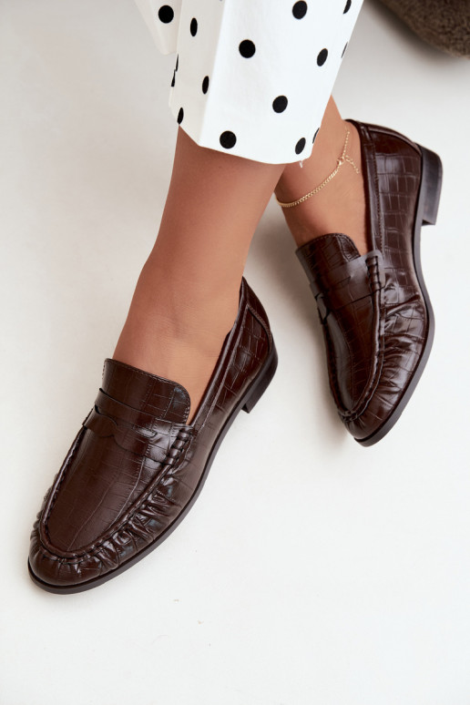 dames mocassins met ruches en reliëf in chocolade Dalmy