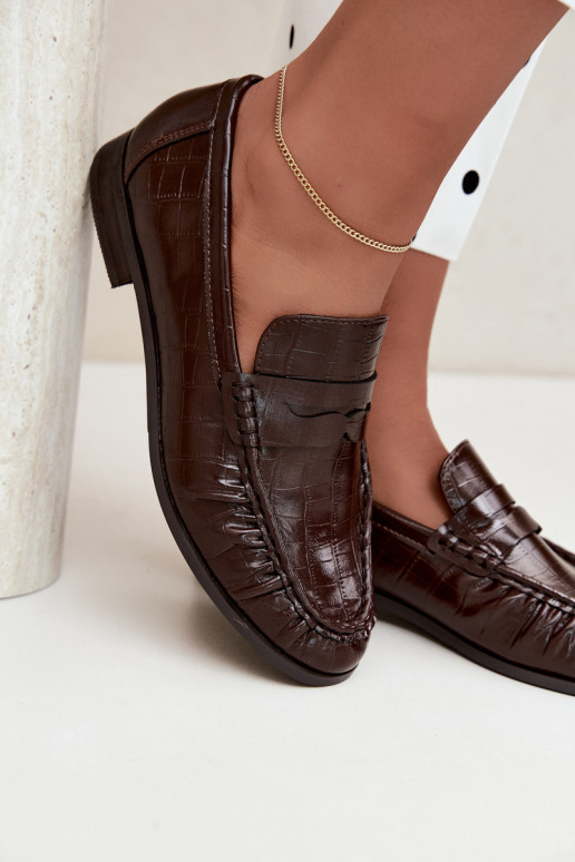 mocassins pour femmes avec volants et embossage en chocolat Dalmy
