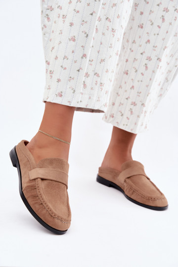 dames mocassins met open hak in zandkleur Parella