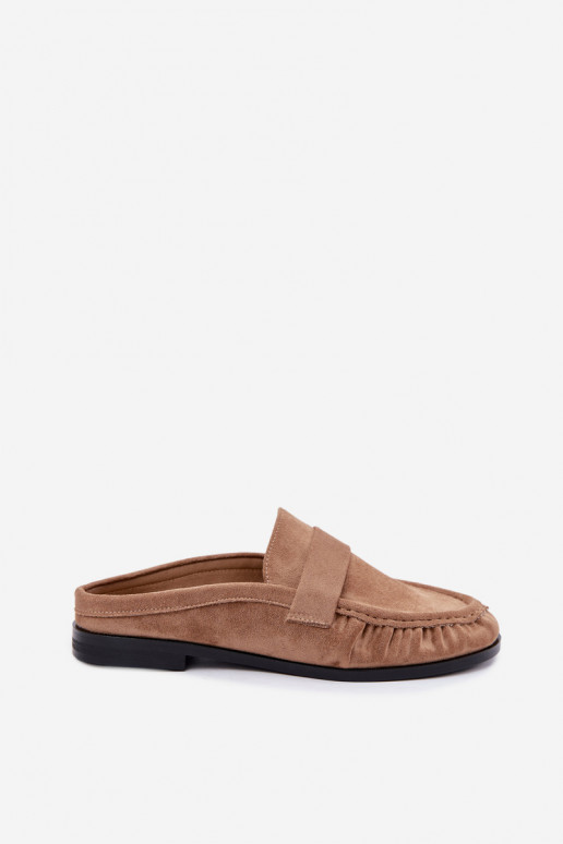 dames mocassins met open hak in zandkleur Parella