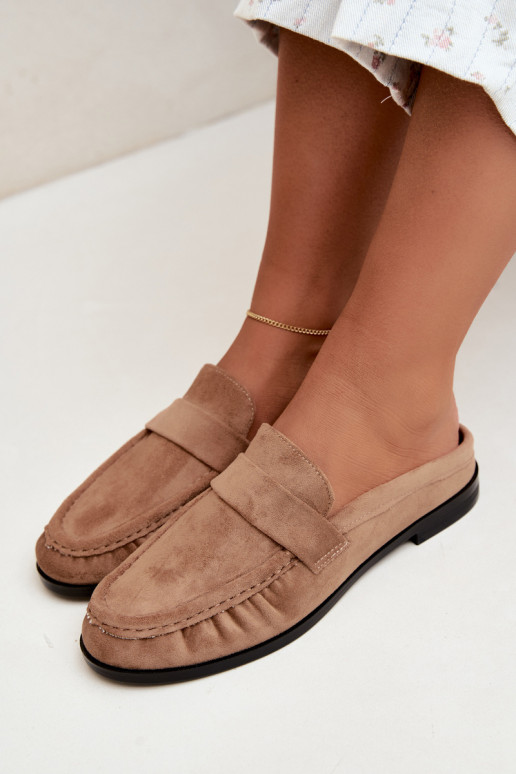 dames mocassins met open hak in zandkleur Parella