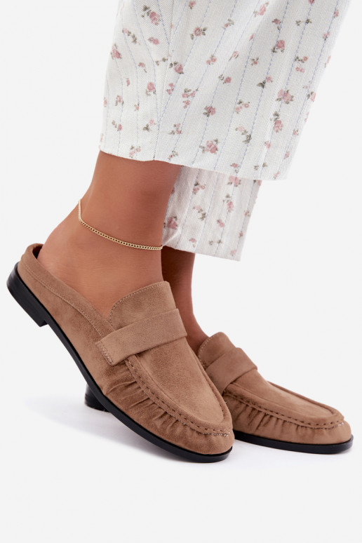 dames mocassins met open hak in zandkleur Parella