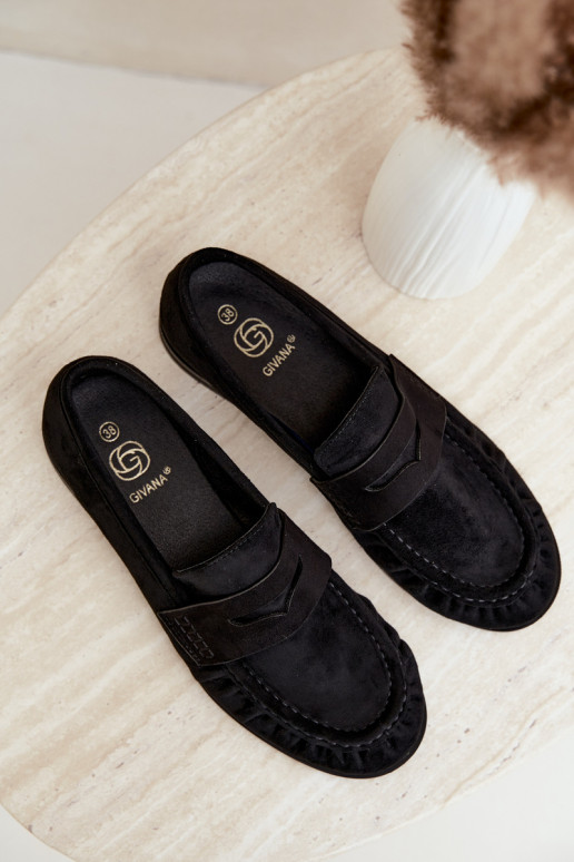 dames mocassins met rimpels in zwart Cayen