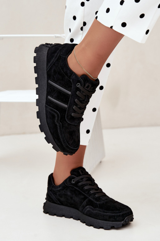 sneakers van faux suede D&A LR62-7101 in zwart