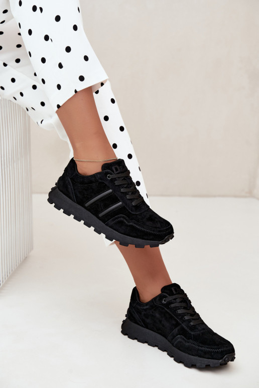 sneakers van faux suede D&A LR62-7101 in zwart