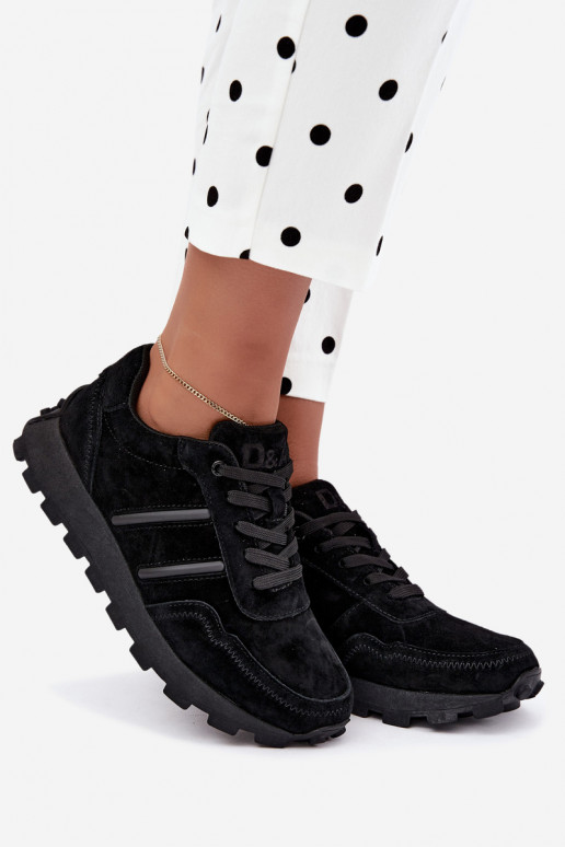 sneakers van faux suede D&A LR62-7101 in zwart
