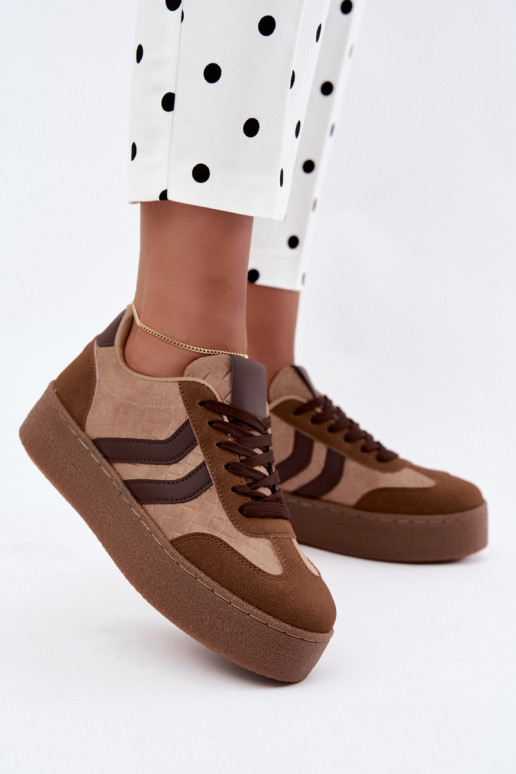 Bruine sneakers met platform en bandjes Kaya