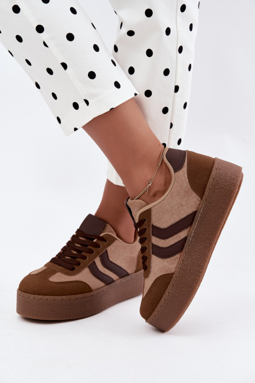 Bruine sneakers met platform en bandjes Kaya