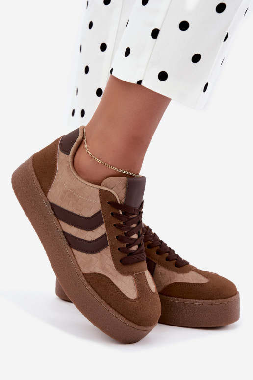 Bruine sneakers met platform en bandjes Kaya