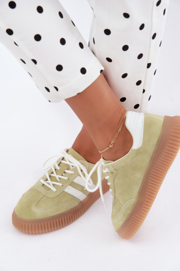 Limoengroene sneakers van faux suede met platform