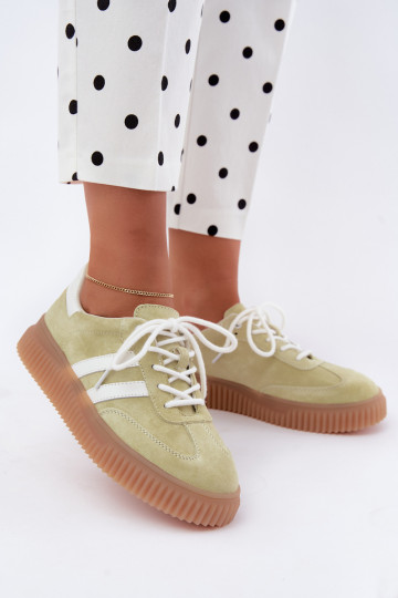 Limoengroene sneakers van faux suede met platform 2