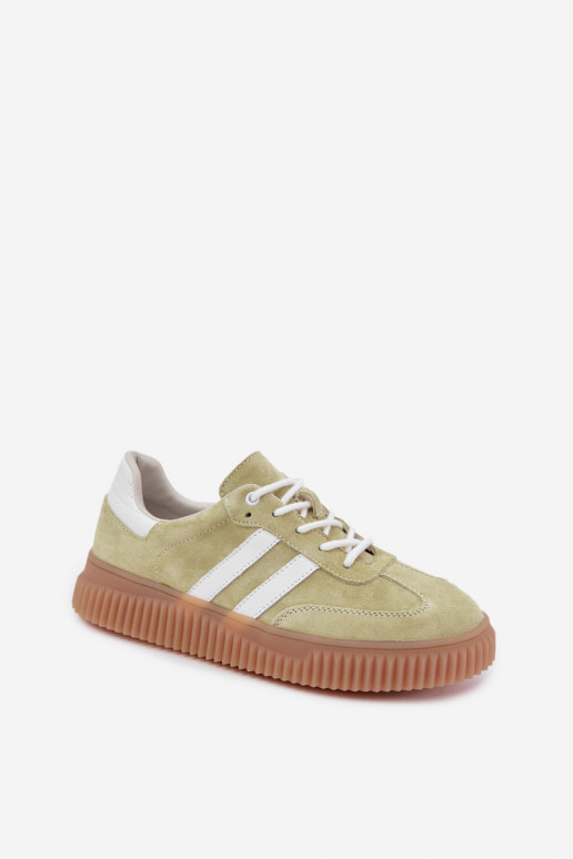Limoengroene sneakers van faux suede met platform
