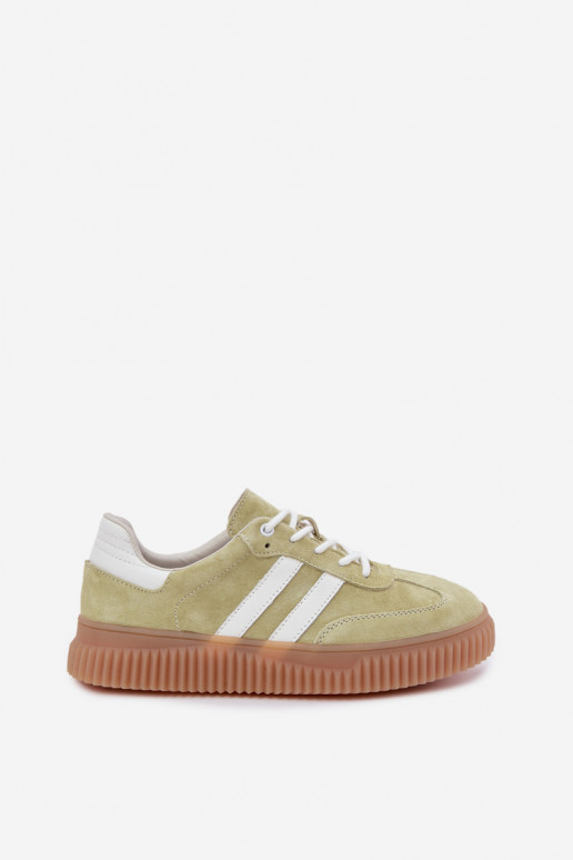 Limoengroene sneakers van faux suede met platform